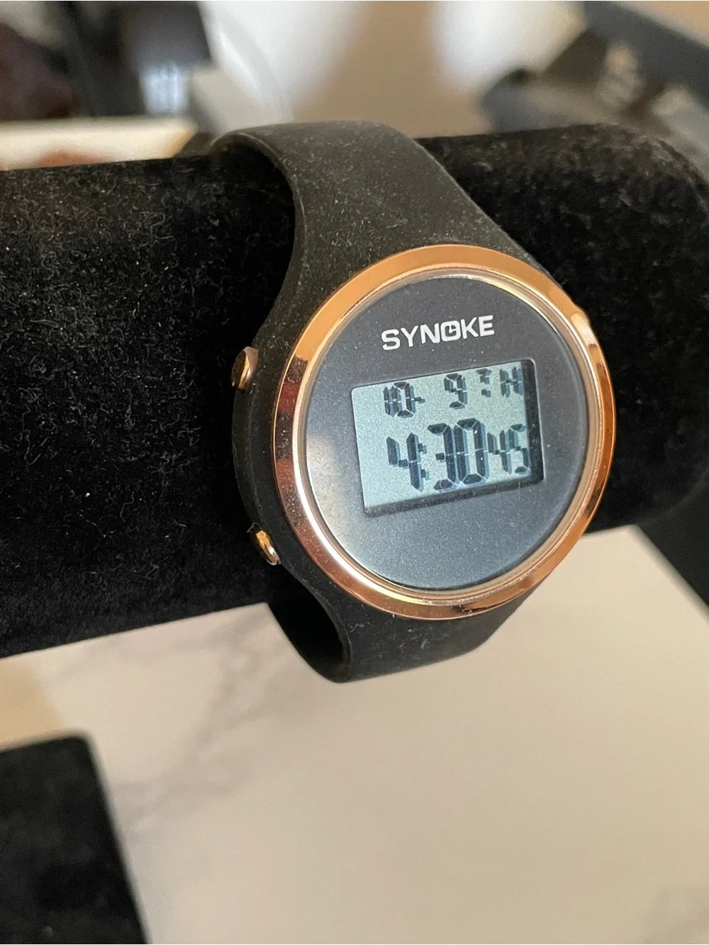 Rose Gold Bezel and Black Digital Fitness Watch